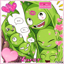 a picture of a group of green peas with the words i love my girlfriend in the corner