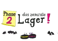 a sign that says phase 2 das zentrale lager is surrounded by tents