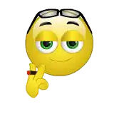 a cartoon smiley face wearing glasses is surrounded by gray clouds