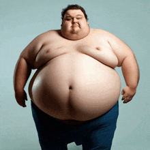 a man with a very large belly is standing with his hands on his hips