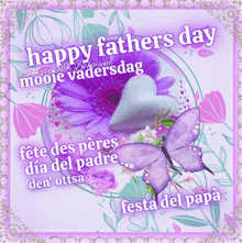 a happy fathers day card with purple butterflies