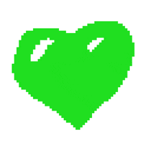 a green pixel art heart with a hole in the middle .