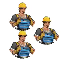 three images of a man wearing a hard hat