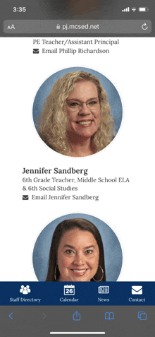 a screenshot of jennifer sandberg 's profile on pj.mcsed.net