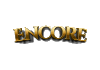 the word encore is written in gold letters