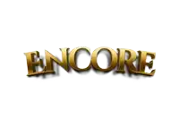 the word encore is written in gold letters