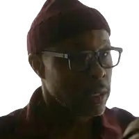 a man wearing glasses and a beanie is asking to get it