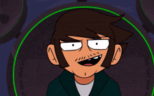 a cartoon character with a green circle around his head is smiling