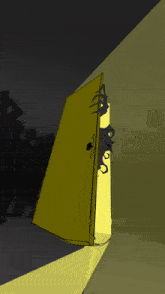 a drawing of a yellow door with a shadow on it