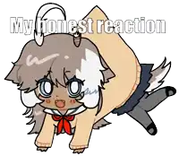 a cartoon drawing of a girl with the words " my honest reaction " above her