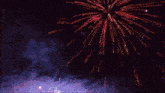fireworks are exploding in the night sky and smoke is coming out of them