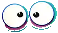 a pair of cartoon eyes with a black pupil and a smiley face .