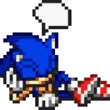 a pixel art of sonic the hedgehog with a speech bubble above his head .