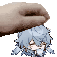 a hand is putting a cartoon character 's head on top of another cartoon character .