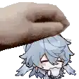 a hand is putting a cartoon character 's head on top of another cartoon character .