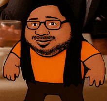 a cartoon drawing of a man with glasses and long hair