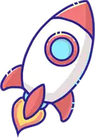 a cartoon drawing of a rocket with a red tail