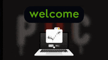 a computer screen with a green welcome button