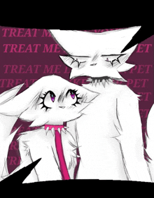 a drawing of a cat and a rabbit that says treat me treat me