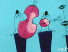 a cartoon drawing of a man playing a violin and a man playing a guitar