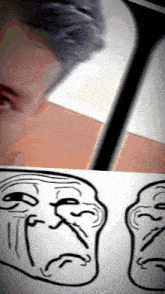 a drawing of a troll face next to a picture of a man 's face