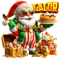 a santa holding a plate of pancakes and a spoon