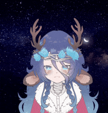 a drawing of a girl with deer antlers and a flower crown