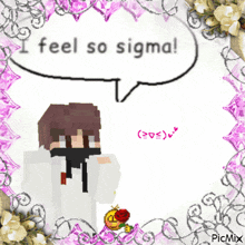 a picture of a minecraft character with a speech bubble that says i feel so sigma