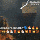 a chicken jockey is being held in a claw