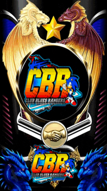 a logo for the club blues rangers with a dragon and a handshake