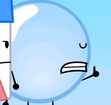 a cartoon character with a red mouth is standing next to a bubble