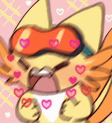 a blurry drawing of a cat with hearts around its face
