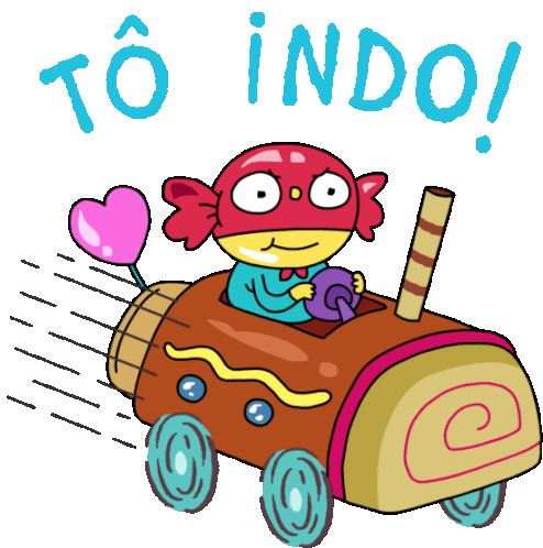 Hero In A Candy Car Says Tô Indo In Portuguese Sticker - Sugar Hero Driving To Indo Stickers