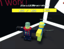 two roblox characters are standing next to each other with the number 100 in the background
