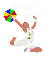a drawing of a person holding a colorful umbrella with the words " eu quero e ervo " above them