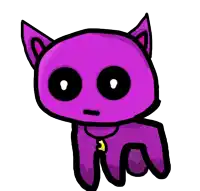 a drawing of a purple cat with a yellow necklace