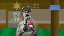 a man with a badge that says i 'm stalin