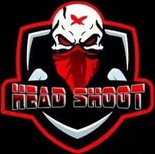a skull with a red bandana on his face and the words `` head shoot '' written below it .