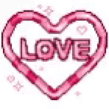 a pink heart with the word love written inside of it on a white background .