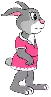 a cartoon rabbit is wearing a pink dress