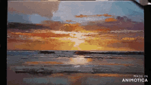 a painting of a sunset with the words made in animatica below it