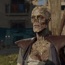 a video game character says bone daddy no while holding a stick