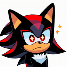a cartoon drawing of shadow the hedgehog with a diamond in his eyes