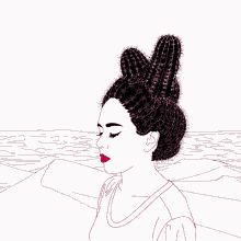 a drawing of a woman wearing a cactus in her hair
