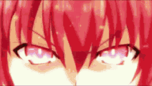 a close up of a anime character 's eyes with red hair