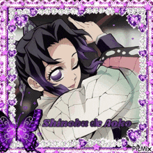 a picture of a girl with purple hair and the name shinobu de aoko
