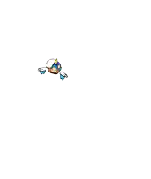 a cartoon character is flying through the air with wings and a candle on his head .