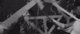a black and white photo of two people standing in front of a chalkboard with numbers on it .