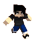 a pixel art of a man wearing a black shirt and blue jeans is running .