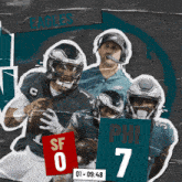 a poster for the eagles football team shows a man holding a ball